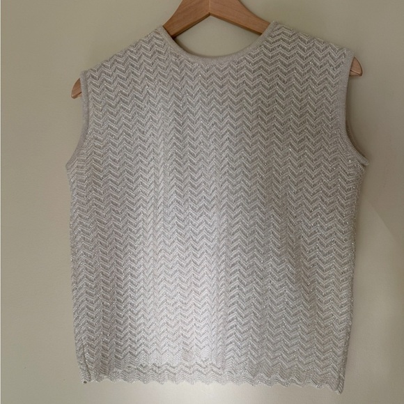 Chic Vintage Brandeis Italian Wool Metallic Knit Sleeveless Sweater Skirt Set - Picture 4 of 14